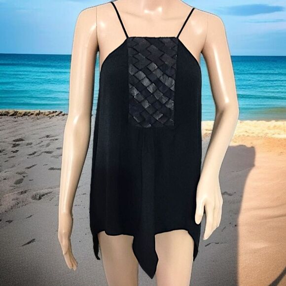 Y2K Witchy Cami Top XS Black Camisole Whimsigoth Chiffon Asymmetric Fairy Flowy - Picture 11 of 16